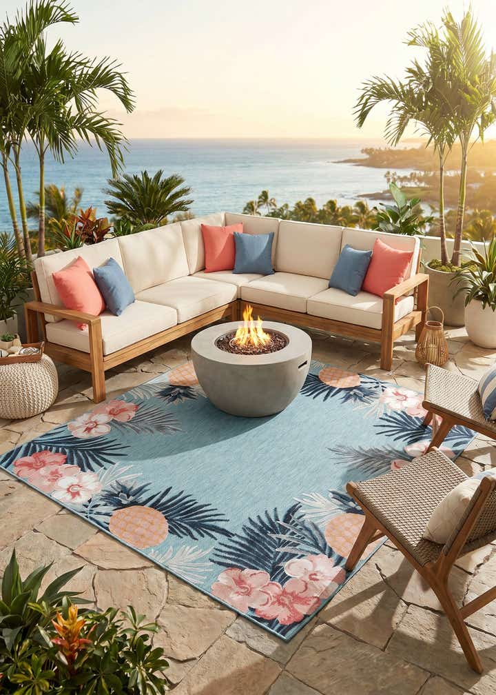8' 2 x 8' 2 Easy-Clean Botanical Indoor / Outdoor Square Rug