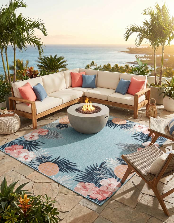 Detail image of 8' 2 x 8' 2 Easy-Clean Botanical Indoor / Outdoor Square Rug