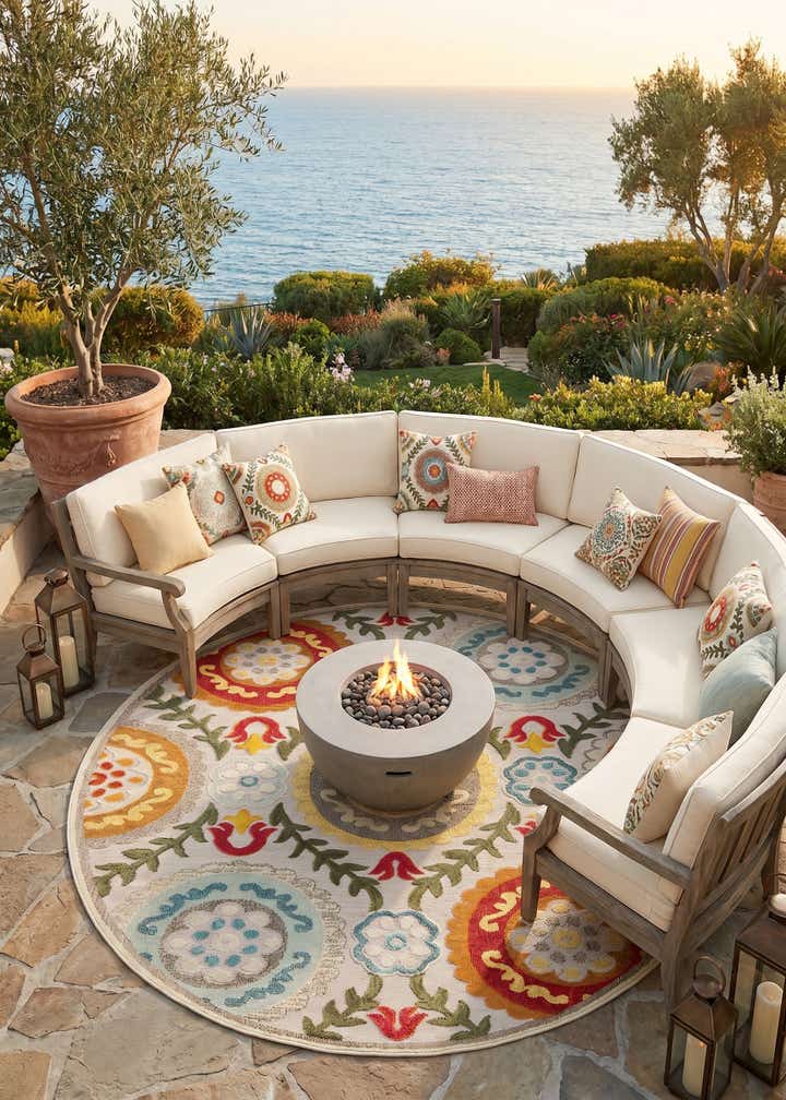 7' 10 x 7' 10 Easy-Clean Casablanca Indoor / Outdoor Round Rug