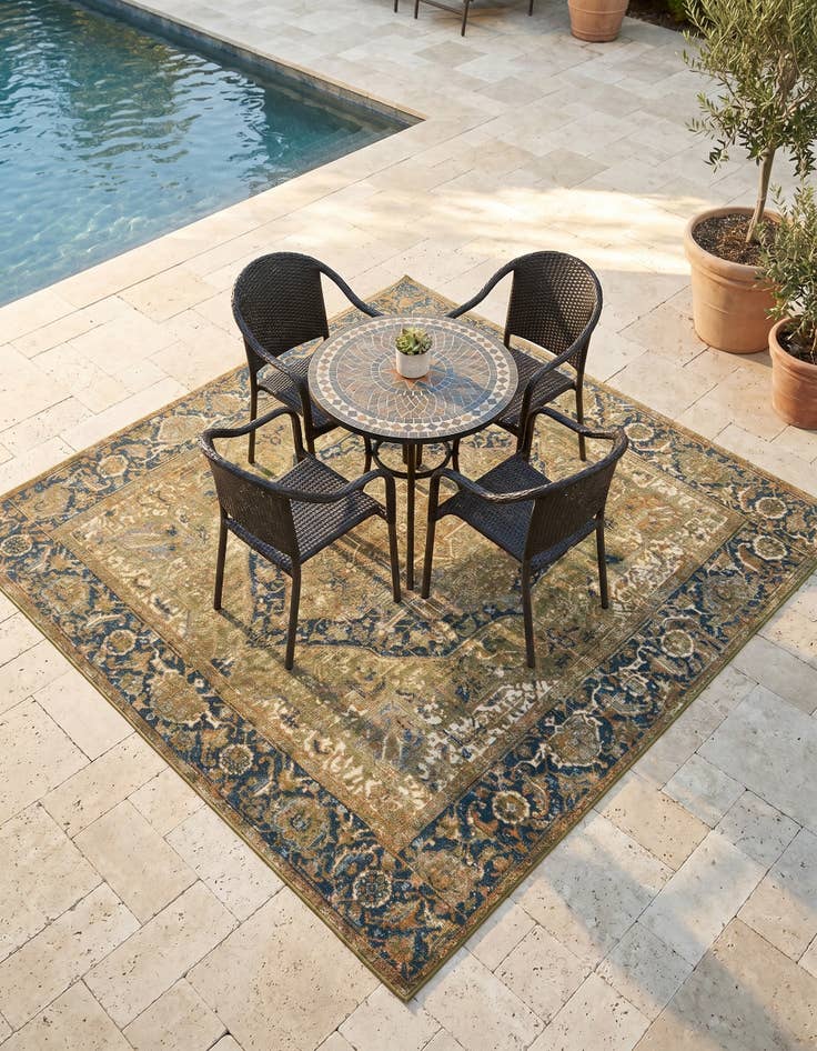 Detail image of 6' x 6' Easy-Clean Traditional Indoor / Outdoor Square Rug