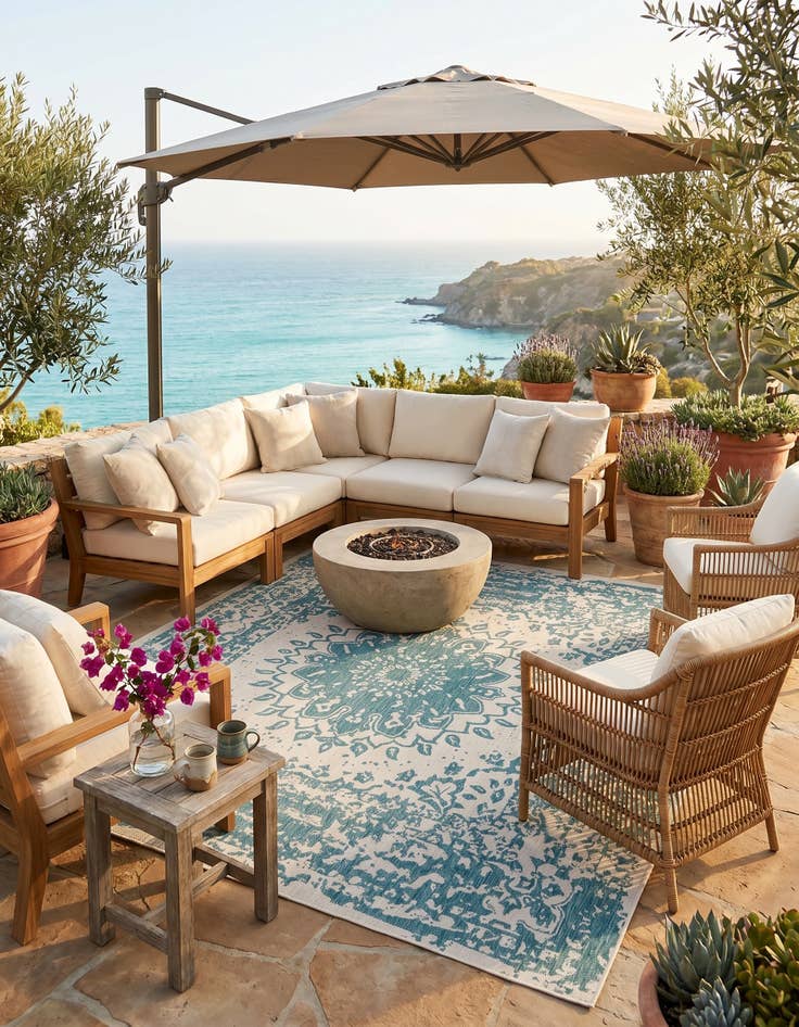 Detail image of 10' x 10' Easy-Clean Traditional Indoor / Outdoor Square Rug