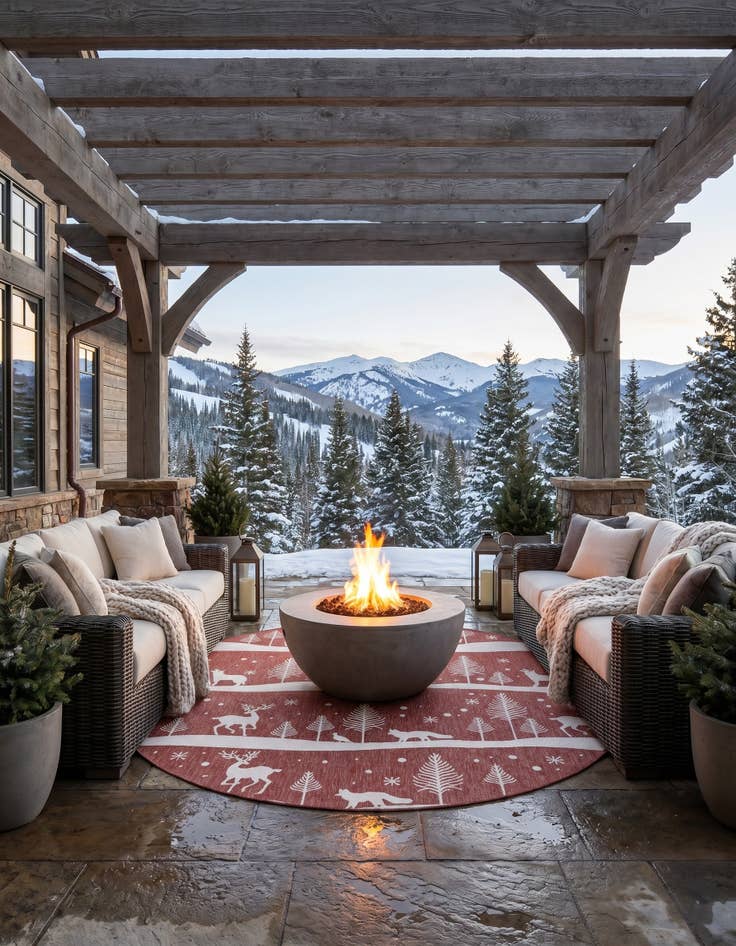 Detail image of 7' 10 x 7' 10 Easy-Clean Holiday Indoor / Outdoor Round Rug