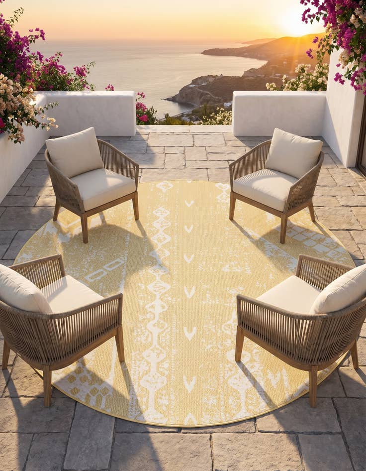 Detail image of 7' 10 x 7' 10 Easy-Clean Bohemian Indoor / Outdoor Round Rug