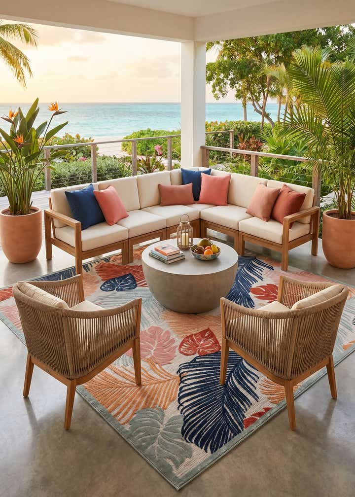 9' 9 x 12' Easy-Clean Botanical Indoor / Outdoor Rug