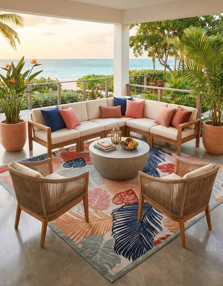 Detail image of 9' 9 x 12' Easy-Clean Botanical Indoor / Outdoor Rug