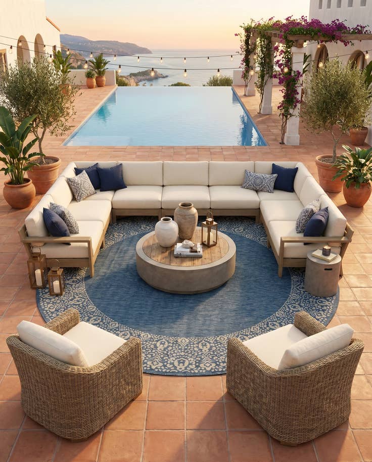 Detail image of 13' x 13' Easy-Clean Border Indoor / Outdoor Round Rug