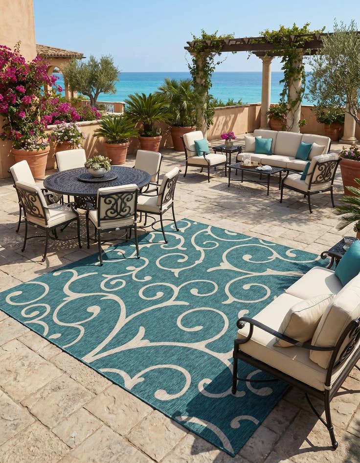 Detail image of 13' x 13' Easy-Clean Botanical Indoor / Outdoor Square Rug