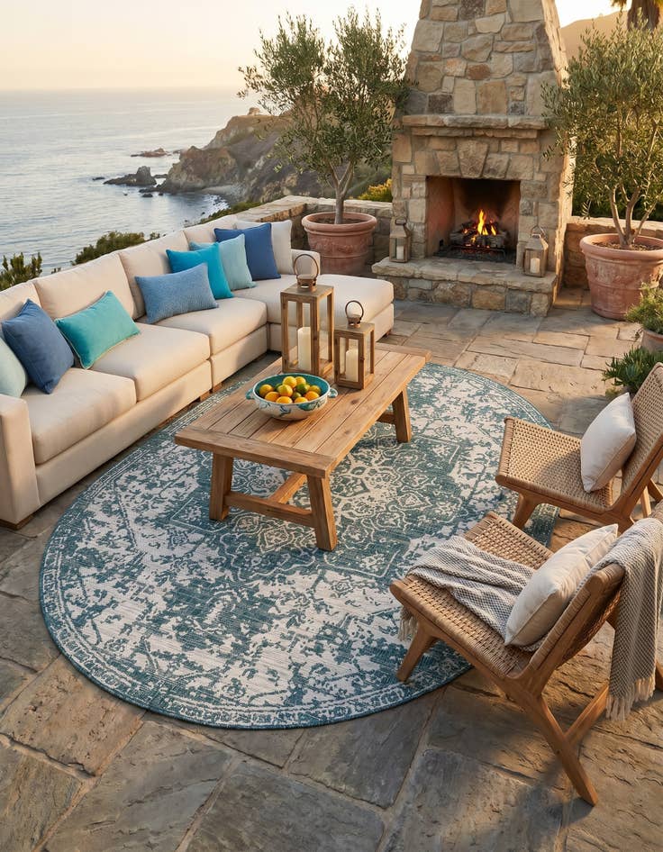 Detail image of 7' 10 x 10' Easy-Clean Jill Zarin Dubai Indoor / Outdoor Oval Rug