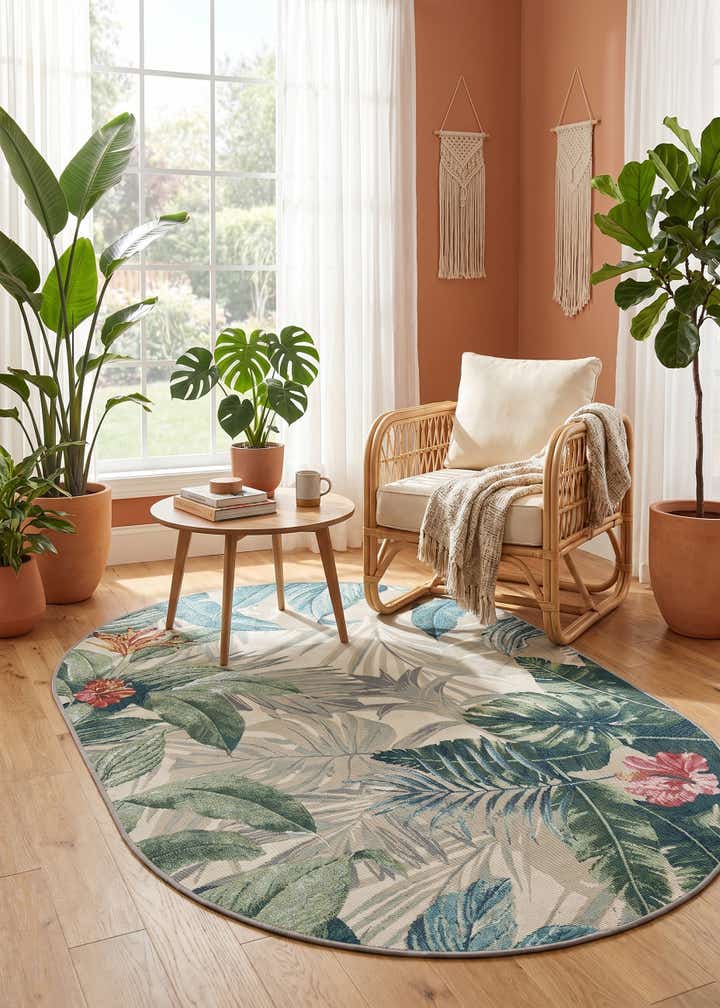 4' x 6' Easy-Clean Botanical Indoor / Outdoor Oval Rug