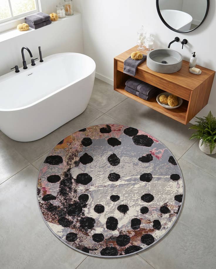 Detail image of 3' x 3' Easy-Clean Modern Indoor / Outdoor Round Rug