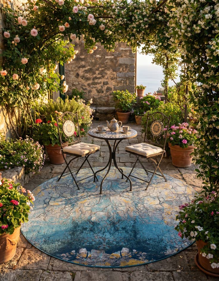 Detail image of 7' 10 x 7' 10 Easy-Clean Modern Indoor / Outdoor Round Rug