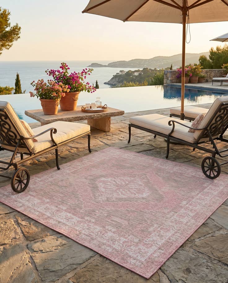 Detail image of 5' 3 x 5' 3 Easy-Clean Traditional Indoor / Outdoor Square Rug