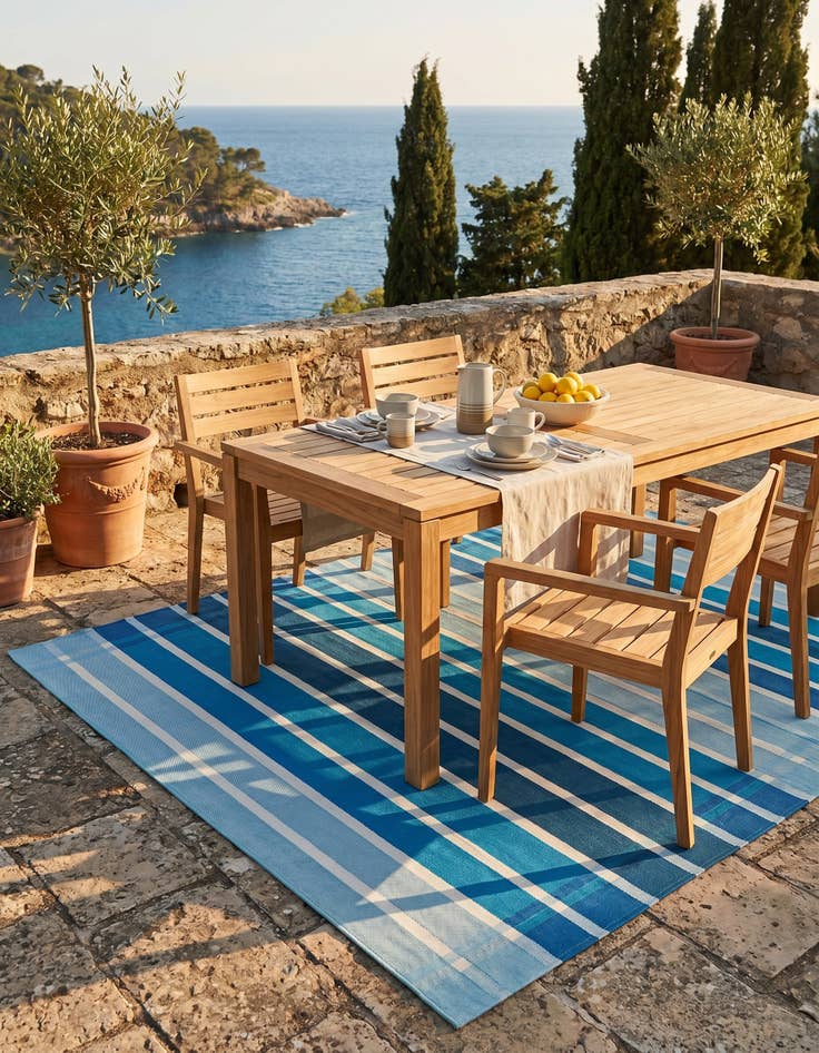 Detail image of 5' 3 x 8' Easy-Clean Striped Indoor / Outdoor Rug