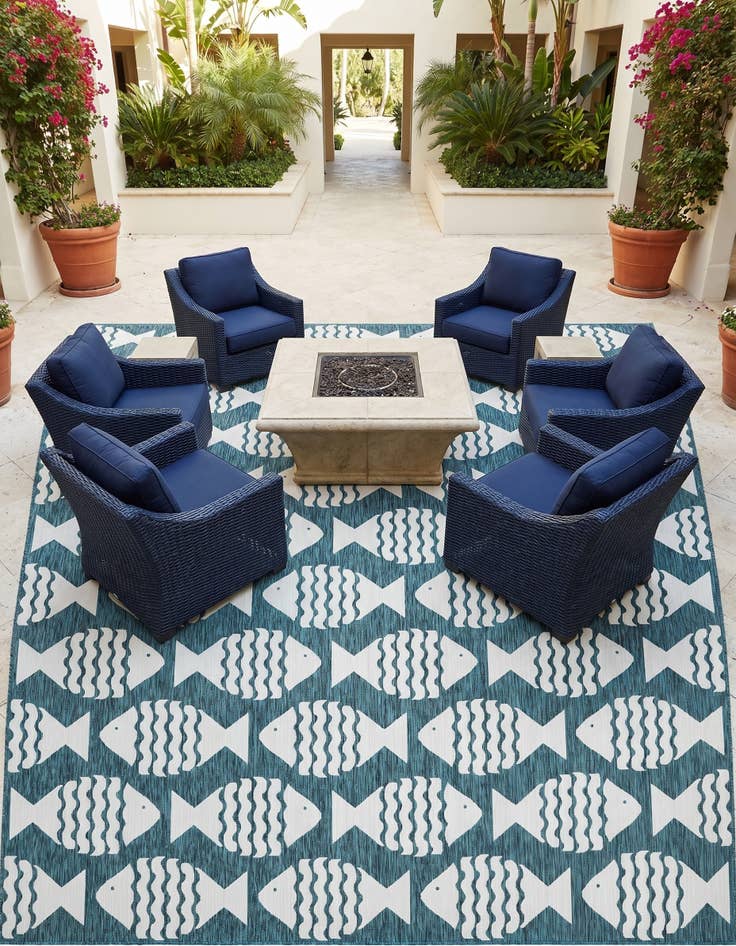 Detail image of 13' x 13' Easy-Clean Coastal Indoor / Outdoor Square Rug