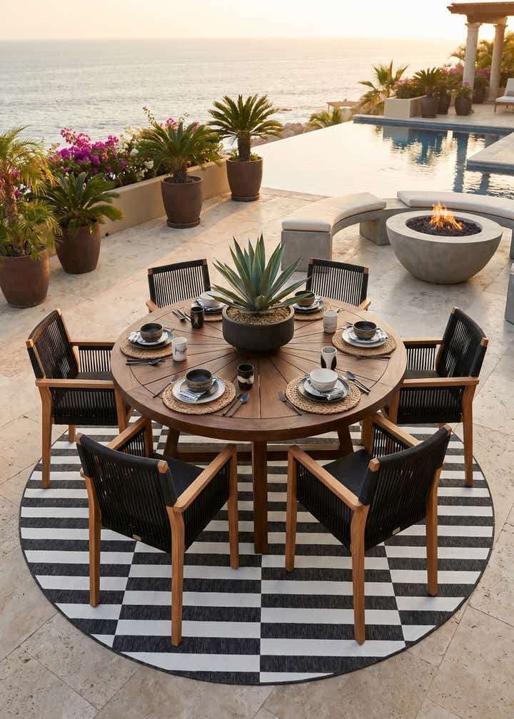 10' 8 x 10' 8 Easy-Clean Striped Indoor / Outdoor Round Rug