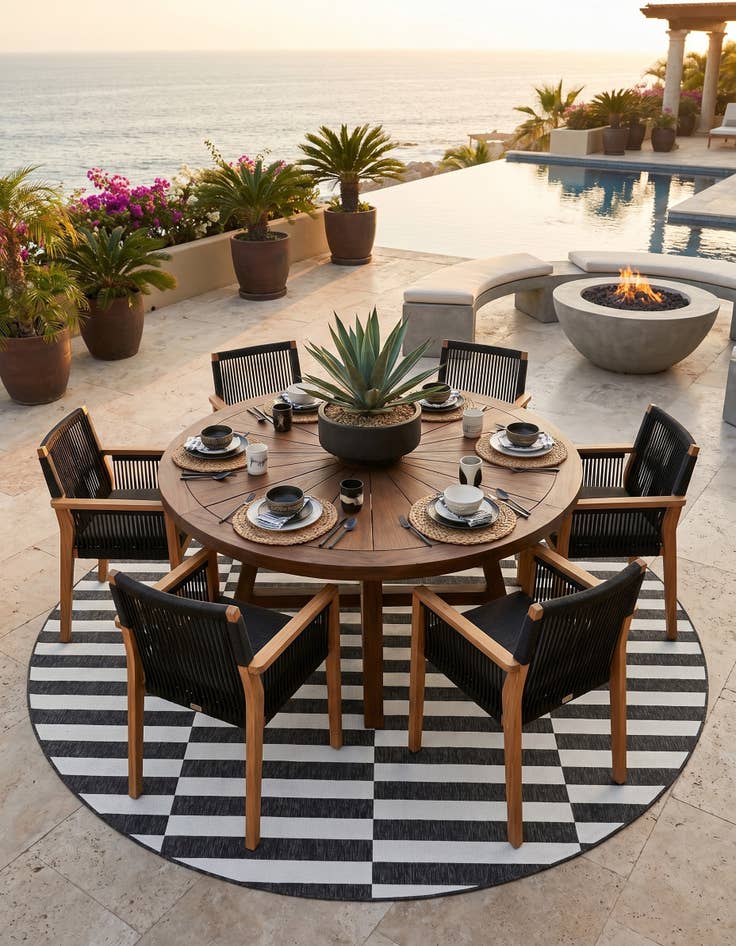 Detail image of 10' 8 x 10' 8 Easy-Clean Striped Indoor / Outdoor Round Rug