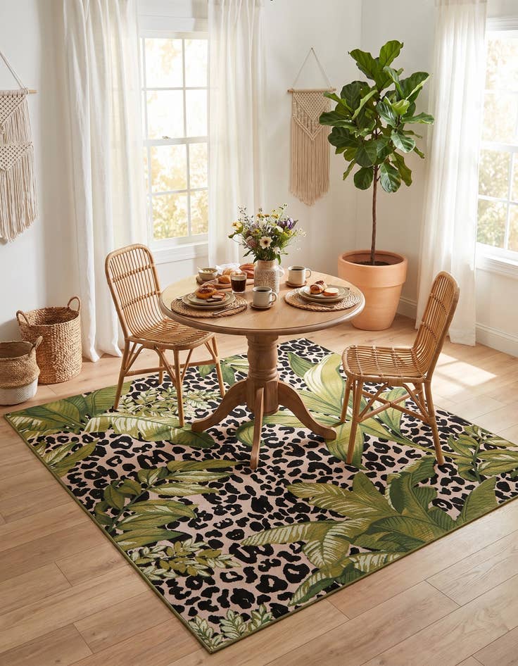 Detail image of 6' x 6' Easy-Clean Botanical Indoor / Outdoor Square Rug