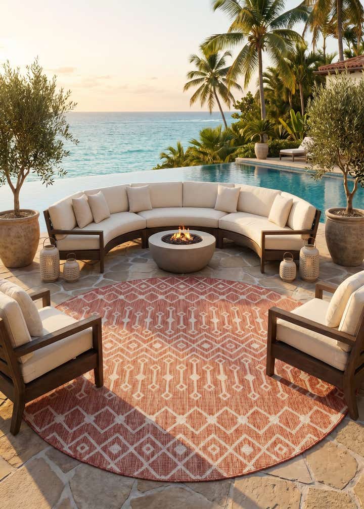 13' x 13' Easy-Clean Trellis Indoor / Outdoor Round Rug
