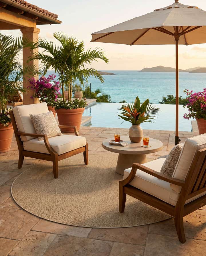 7' 10 x 7' 10 Easy-Clean Solid Indoor / Outdoor Round Rug