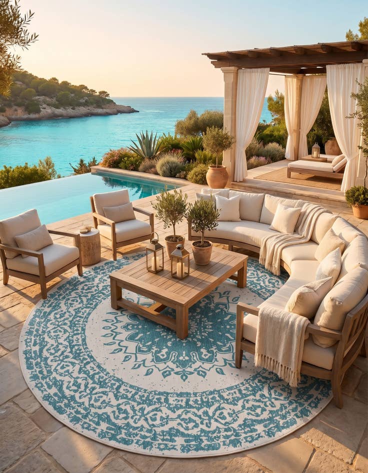 Detail image of 13' x 13' Easy-Clean Traditional Indoor / Outdoor Round Rug