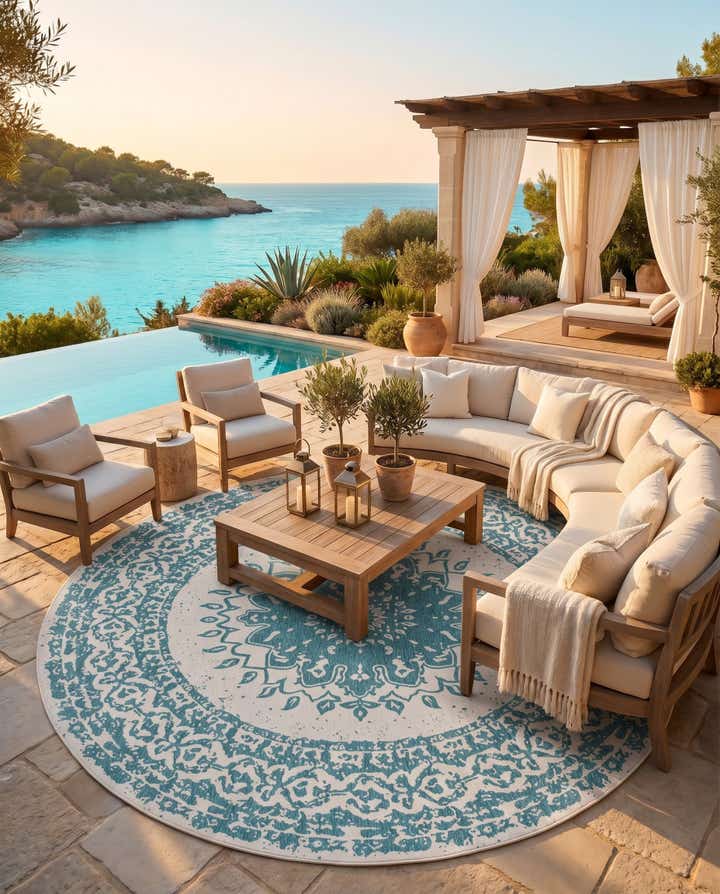 13' x 13' Easy-Clean Traditional Indoor / Outdoor Round Rug