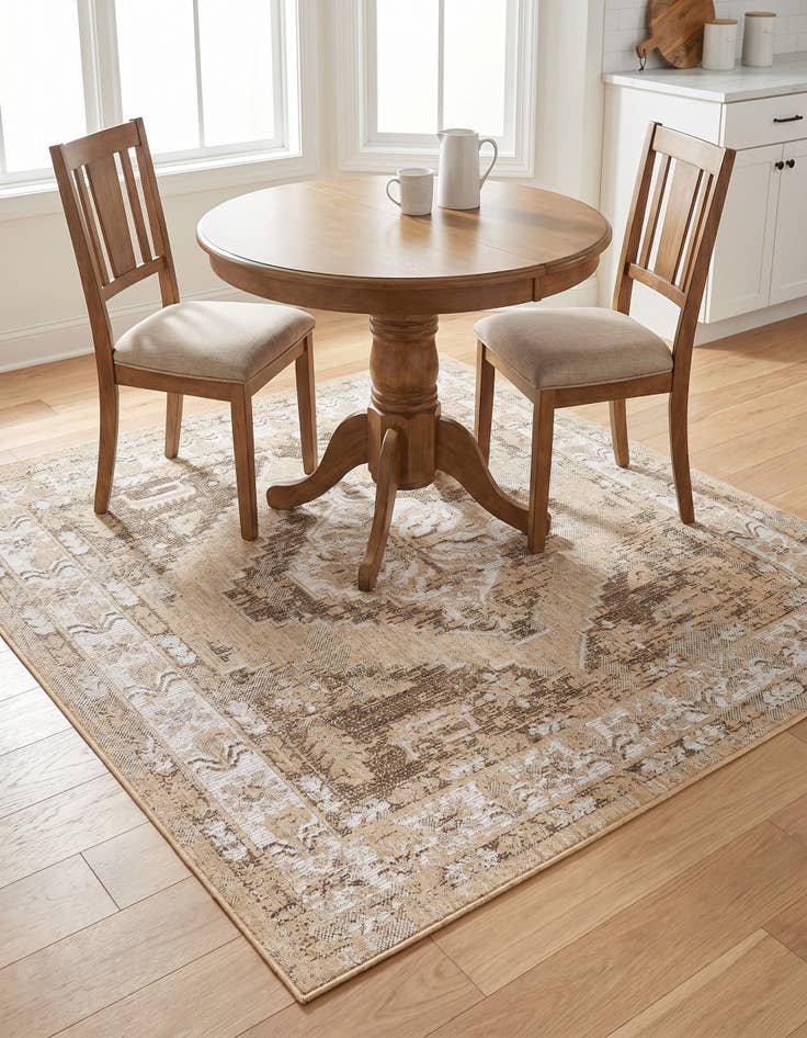 Detail image of 5' 3 x 5' 3 Easy-Clean Traditional Indoor / Outdoor Square Rug