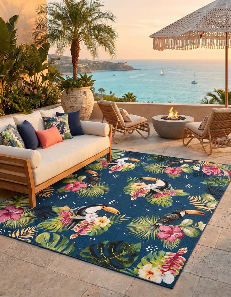 Detail image of 10' x 12' Easy-Clean Botanical Indoor / Outdoor Rug