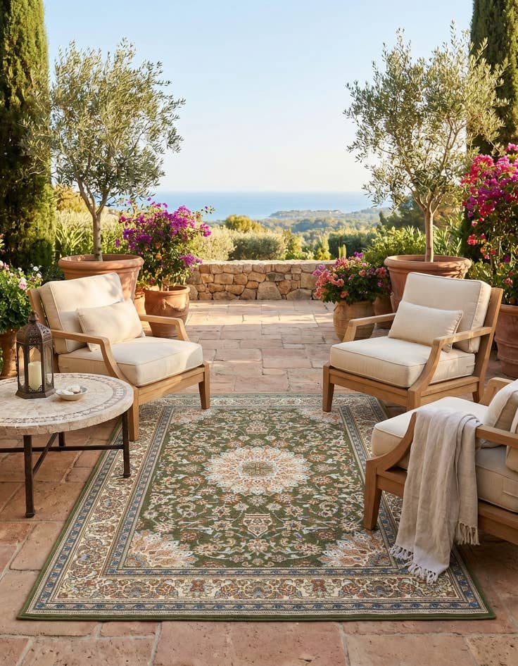 Detail image of 4' 1 x 6' 1 Easy-Clean Traditional Indoor / Outdoor Rug