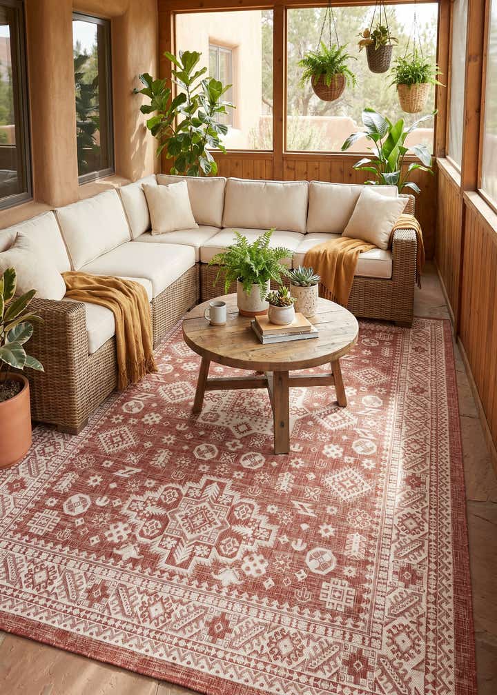 7' 10 x 11' Easy-Clean Aztec Indoor / Outdoor Rug