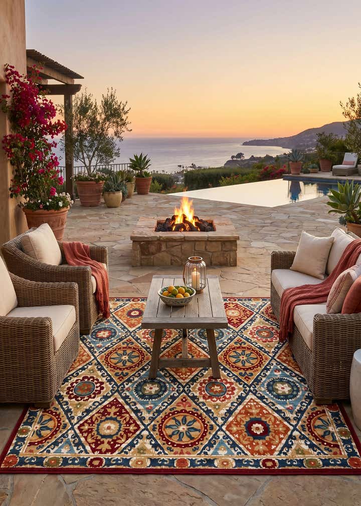 7' 10 x 7' 10 Easy-Clean Modern Indoor / Outdoor Square Rug