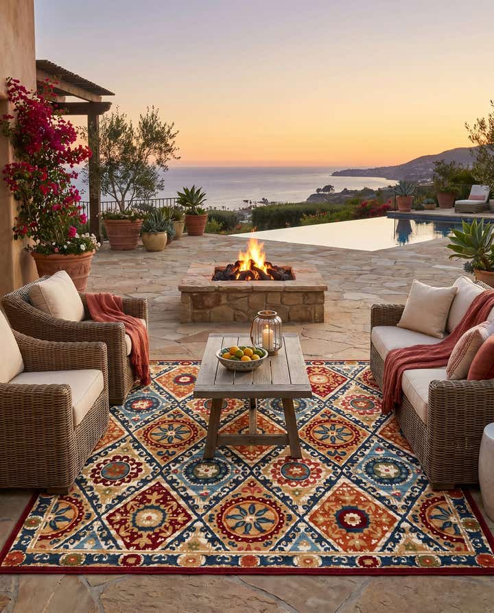 7' 10 x 7' 10 Easy-Clean Modern Indoor / Outdoor Square Rug