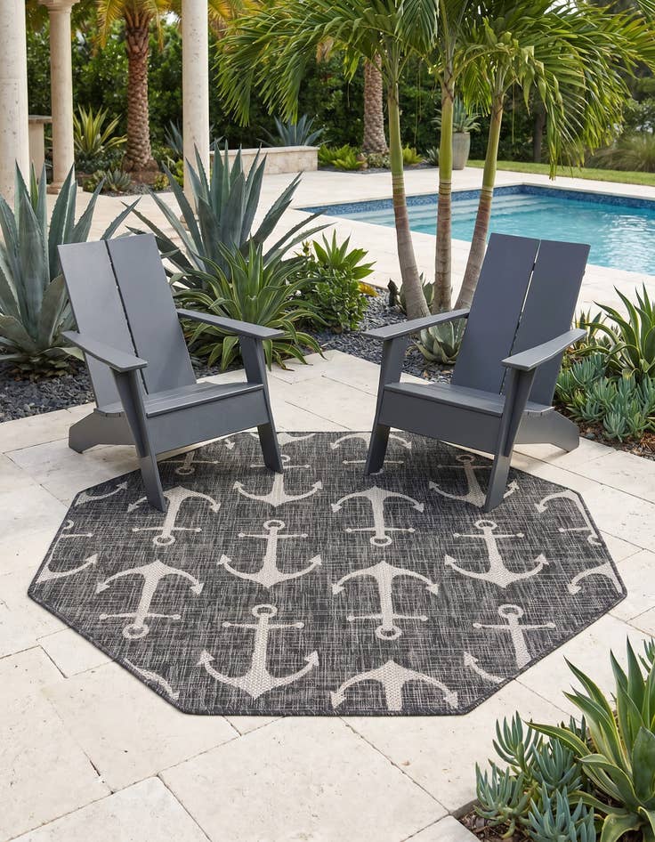 Detail image of 5' 3 x 5' 3 Easy-Clean Coastal Indoor / Outdoor Octagon Rug