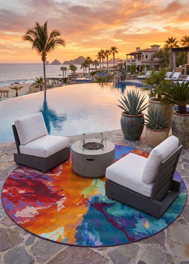 7' x 7' Easy-Clean Modern Indoor / Outdoor Round Rug