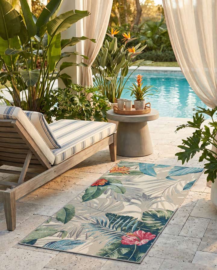 2' 7 x 5' 3 Easy-Clean Botanical Indoor / Outdoor Runner Rug