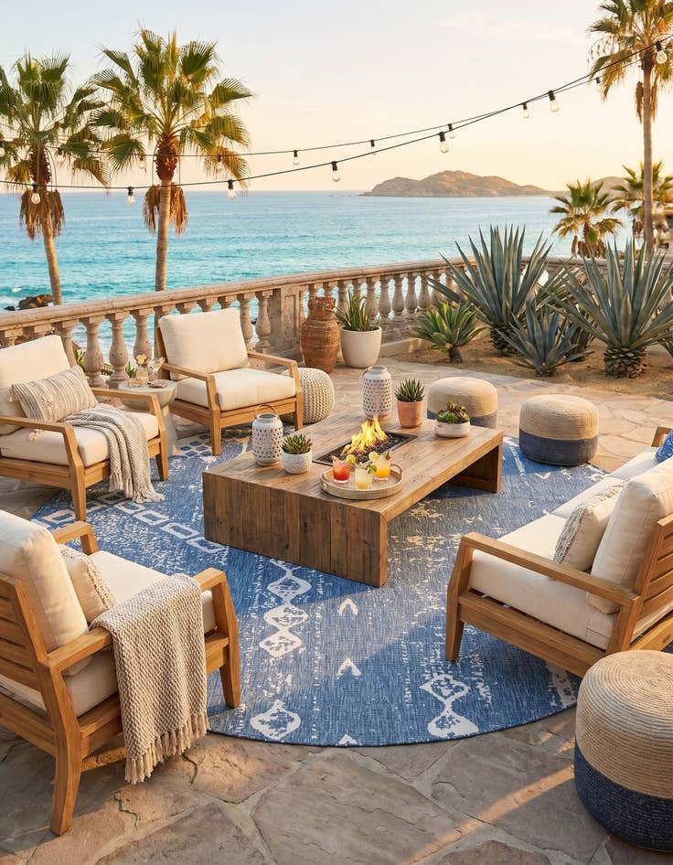 Detail image of 13' x 13' Easy-Clean Bohemian Indoor / Outdoor Round Rug