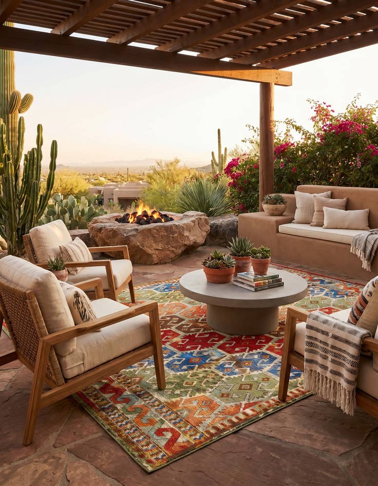 Detail image of 9' x 12' Easy-Clean Southwestern Indoor / Outdoor Rug