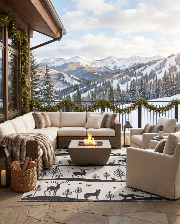 5' 3 x 7' Easy-Clean Holiday Indoor / Outdoor Rug