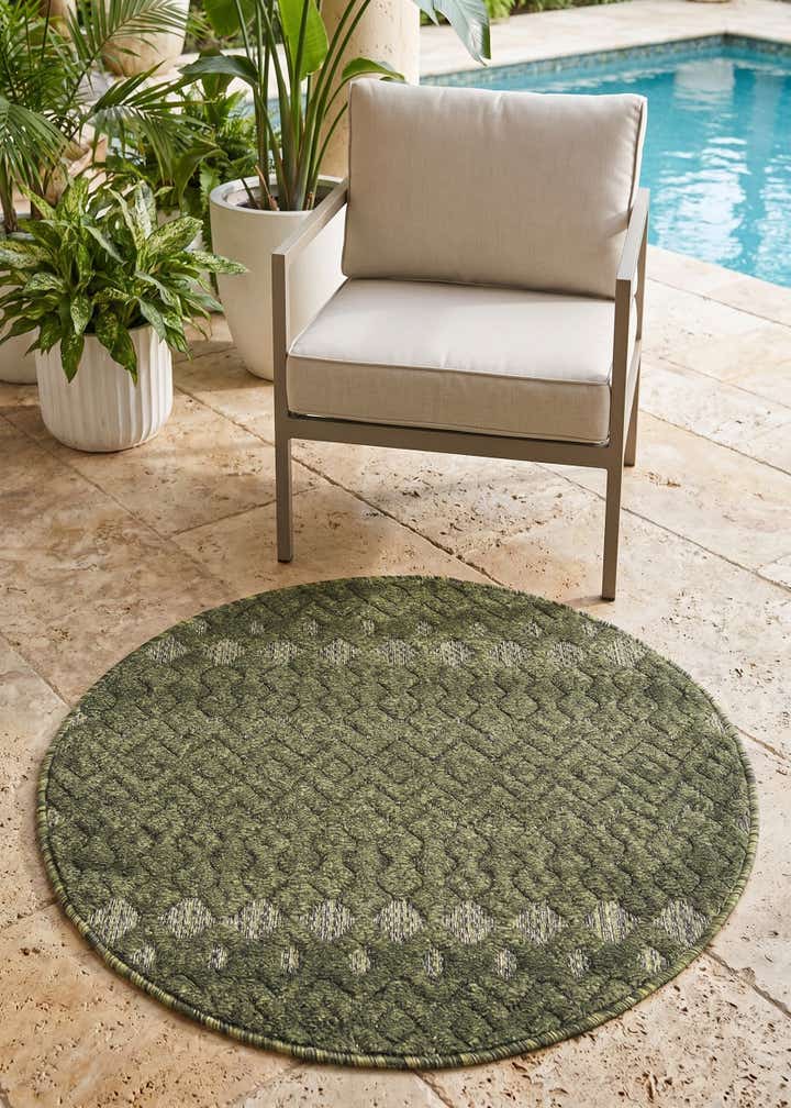 3' x 3' Easy-Clean Trellis Textured Indoor / Outdoor Round Rug