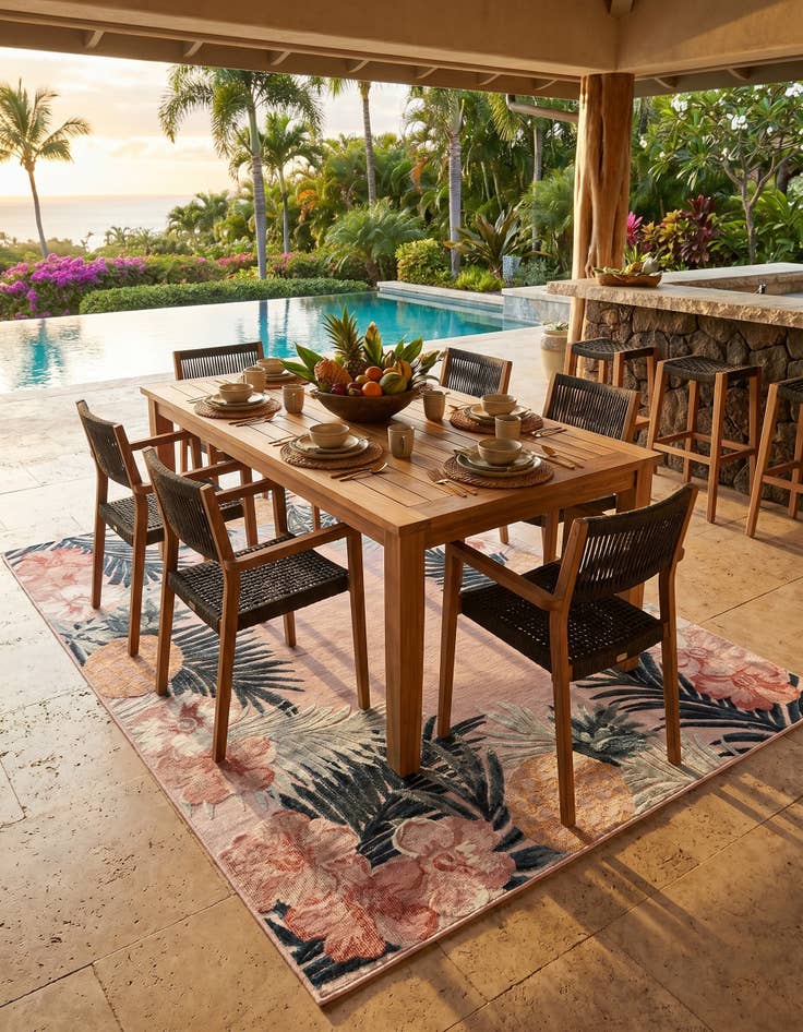 Detail image of 6' 4 x 9' Easy-Clean Botanical Indoor / Outdoor Rug