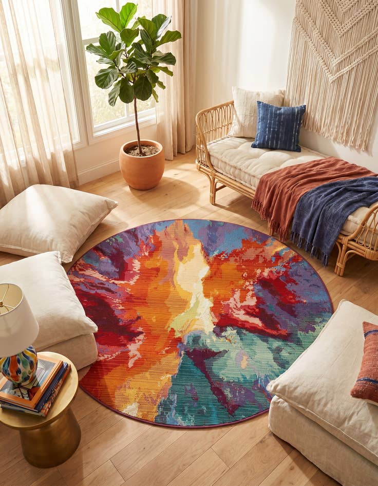 Detail image of 4' x 4' Easy-Clean Modern Indoor / Outdoor Round Rug