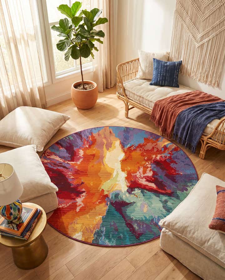 4' x 4' Easy-Clean Modern Indoor / Outdoor Round Rug