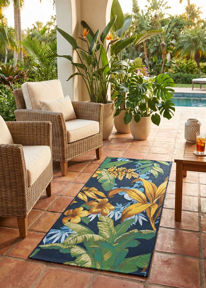 2' 7 x 5' 3 Easy-Clean Botanical Indoor / Outdoor Runner Rug