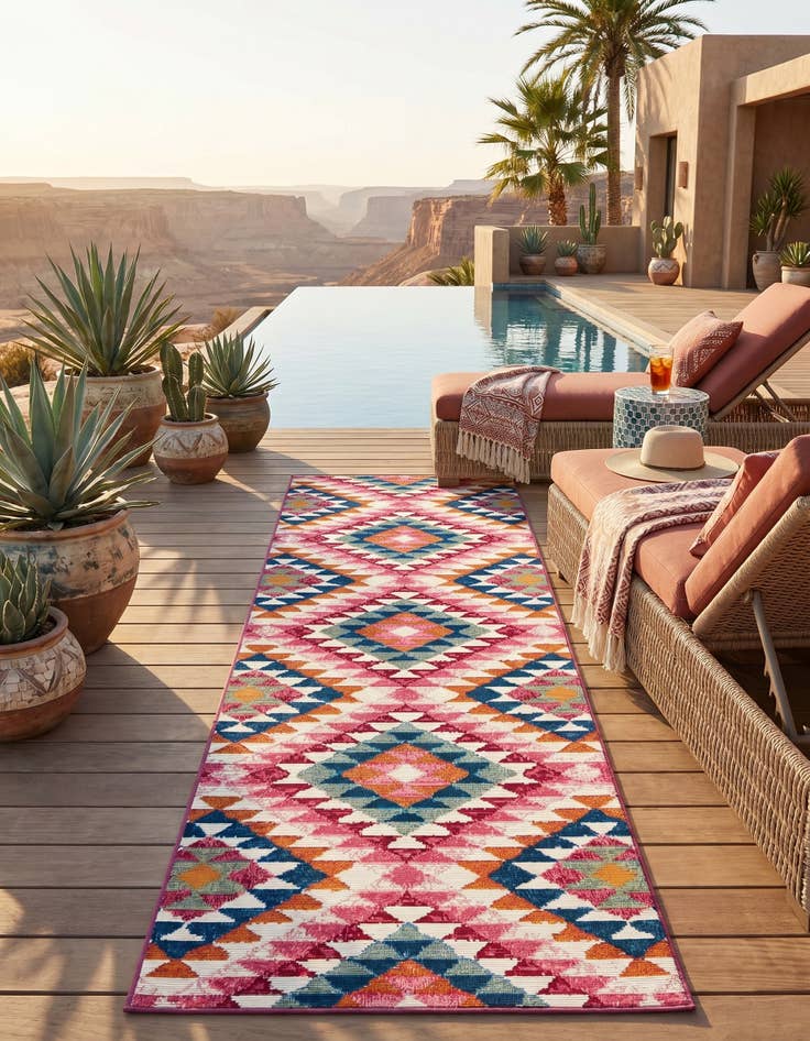 Detail image of 2' x 6' Easy-Clean Southwestern Indoor / Outdoor Runner Rug