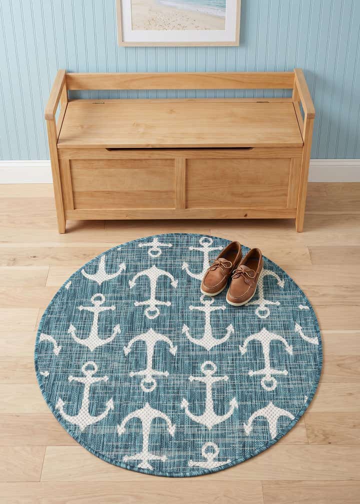 3' x 3' Easy-Clean Coastal Indoor / Outdoor Round Rug