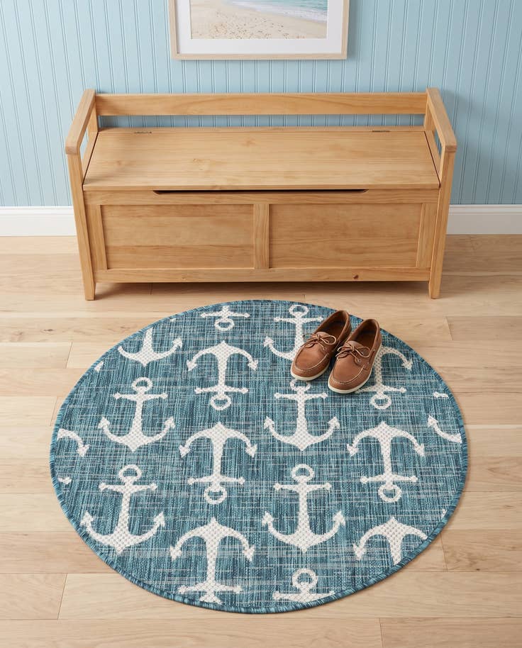 Detail image of 3' x 3' Easy-Clean Coastal Indoor / Outdoor Round Rug