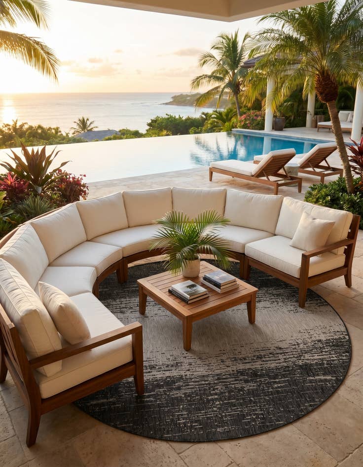 Detail image of 7' 10 x 7' 10 Easy-Clean Modern Indoor / Outdoor Round Rug