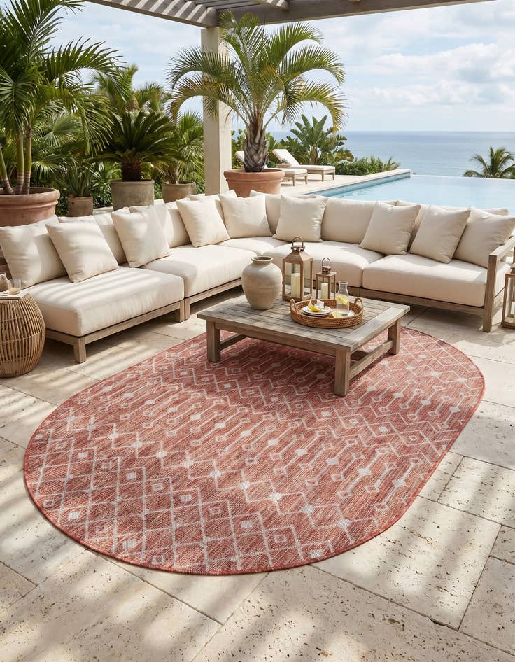 Detail image of 5' 3 x 8' Easy-Clean Lattice Indoor / Outdoor Oval Rug