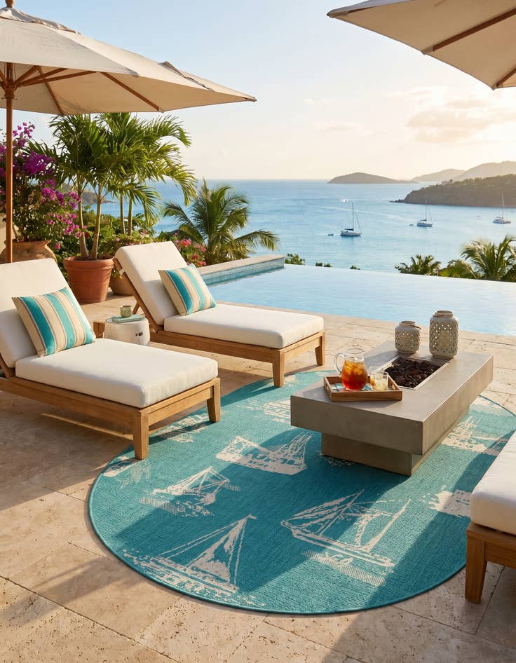 Detail image of 4' x 6' Easy-Clean Coastal Indoor / Outdoor Oval Rug