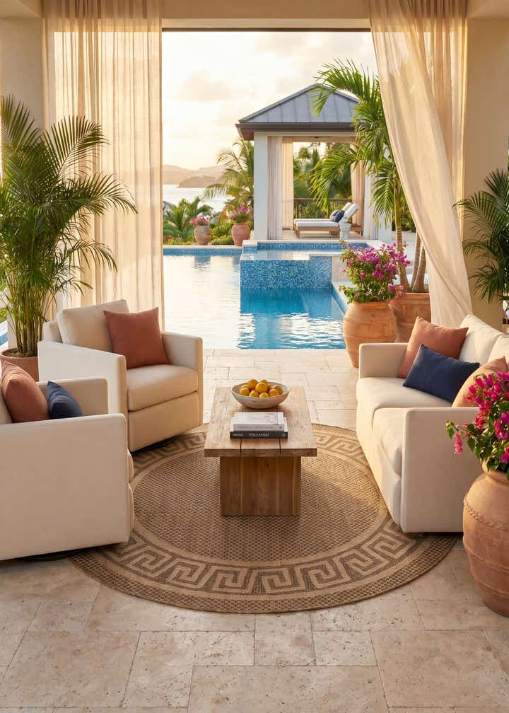 6' x 6' Easy-Clean Border Indoor / Outdoor Round Rug
