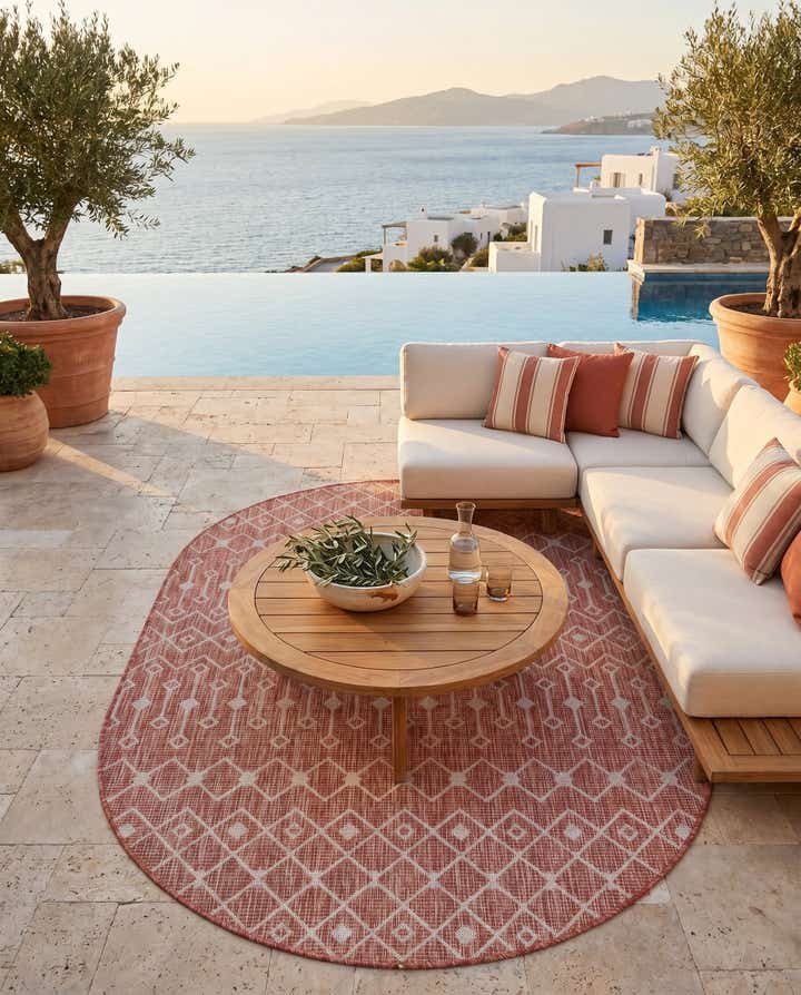 5' 3 x 8' Easy-Clean Lattice Indoor / Outdoor Oval Rug